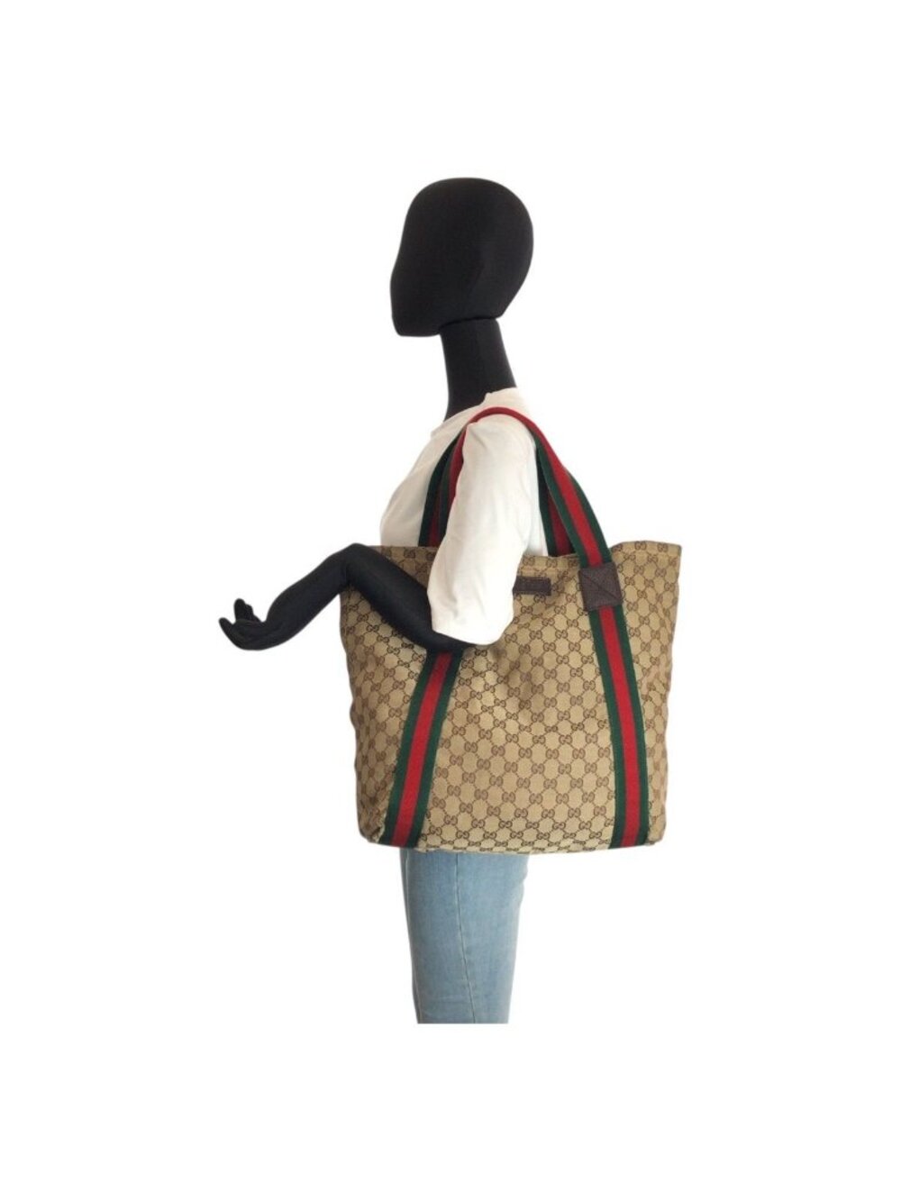 Gucci Sherry Line Beige Brown GG Canvas Tote Shoulder Bag - Picture 7 of 9